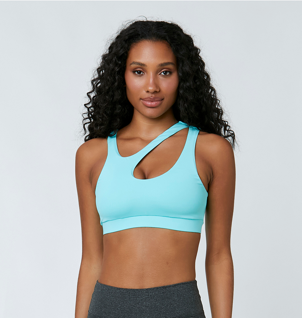 Turquoise Strappy Hollow Out Sports Bra