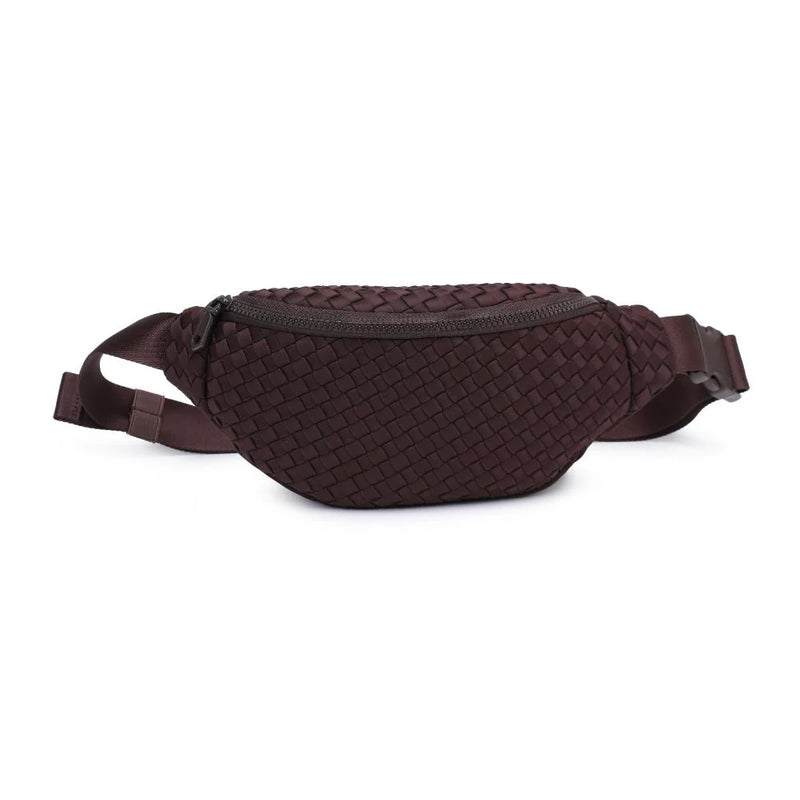 Aim High Woven Neoprene Belt Bag in Chocolate Brown by Sol and Selene. Stylish, hands-free, and water-resistant, this versatile belt bag features a woven neoprene design with an adjustable strap, perfect for everyday wear, travel, or workouts.