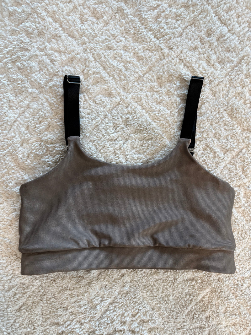 [FINAL SALE] Ribbed Adjustable Straps Bra | taupe