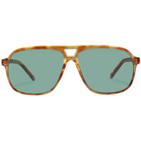 70s-inspired aviator sunglasses with a dark tort frame and khaki tint lenses, featuring a large fit and durable, impact-resistant design.