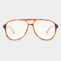 70s-inspired aviator blue light glasses in light honey tortoiseshell with anti-blue light, shatterproof, and scratch-resistant lenses.