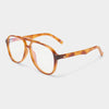 70s-inspired aviator blue light glasses in light honey tortoiseshell with anti-blue light, shatterproof, and scratch-resistant lenses.