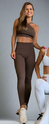 Alexandria Leggings in Mocha – High-waisted, sculpting leggings designed for movement and comfort. Made with breathable high-tech fabric, I-Red Plus technology, and EMANA® fibers for gentle compression, UV 50+ protection, and permanent anti-odor properties. OEKO-TEX Standard 100 Class 1 certified for quality and safety. Perfect for workouts or athleisure wear.