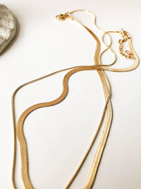 Layered Flat Snake Chain Necklace: Yellow Gold